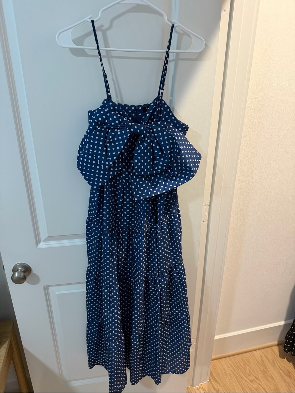 Beulah Navy and White Polka Dot Spaghetti Strap Dress